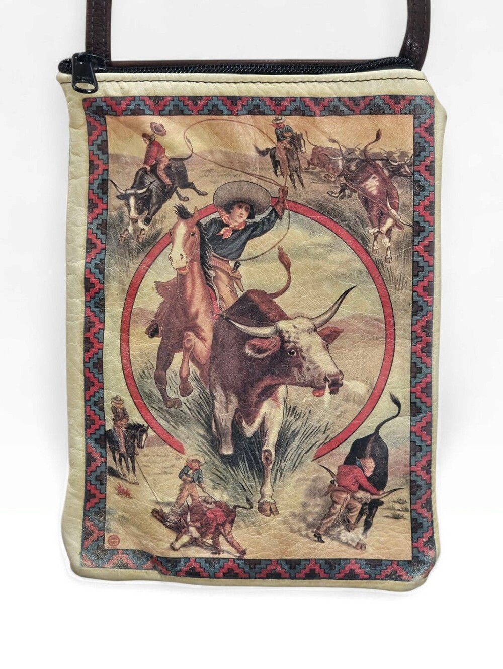 Vintage Western Roping Cowgirl Leather Slim Crossbody Bag